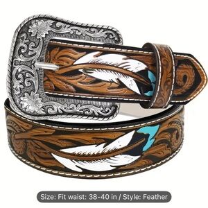 Brown and Silver Feather Design Belt